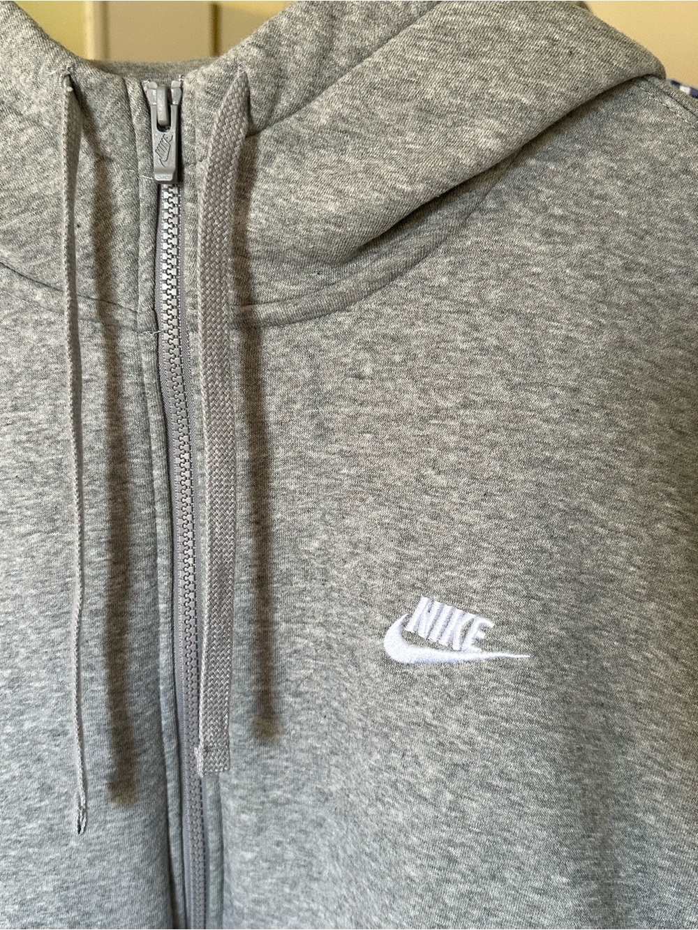 NIKE Light Gray Full-Zip Hoodie with Embroidered White Logo